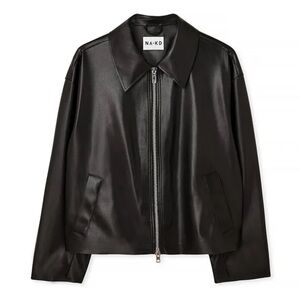 Wide Collar PU Leather Jacket